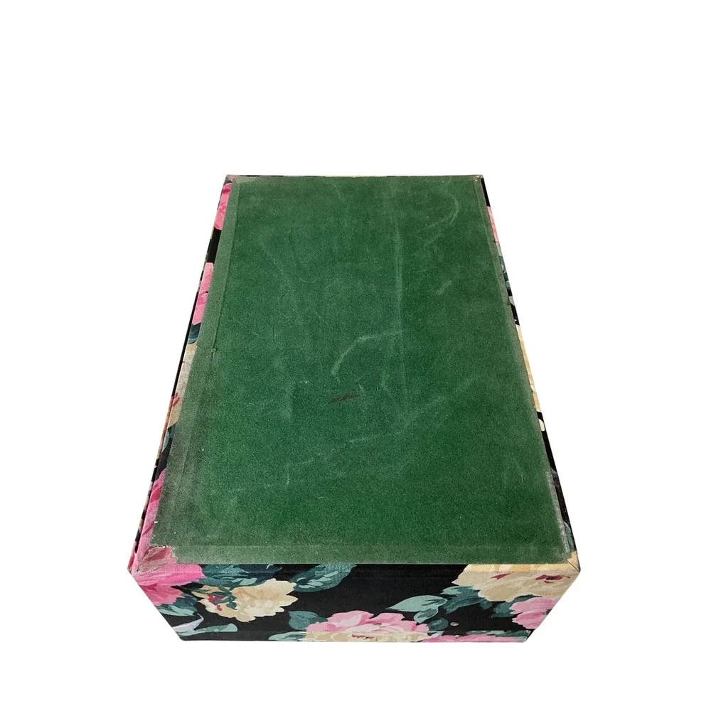 Vintage Fabric Covered Floral Jewelry Box Multi-Tier Pop Up Trays Cottagecore